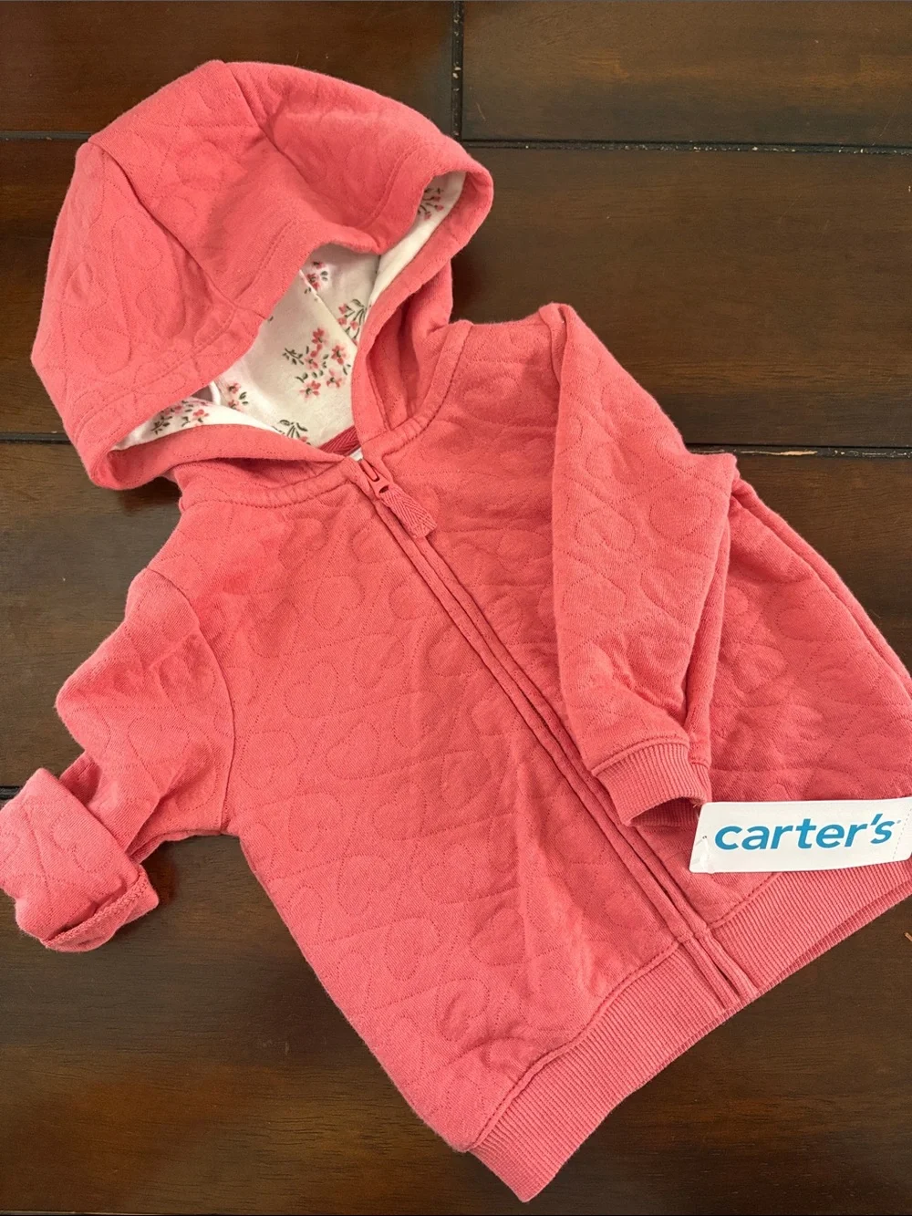 Carter's Coral Quilted Hooded Zip Jacket with Floral Lining